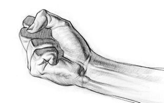 A pencil sketch of a clenched fist