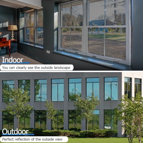 Niviy Window Film Privacy for Glass Windows, Heat Reflective Mirror Window Film & Uv Blocking Stickers, One Way Anti Glare Films for Home Office, Silver 44.5x200cm