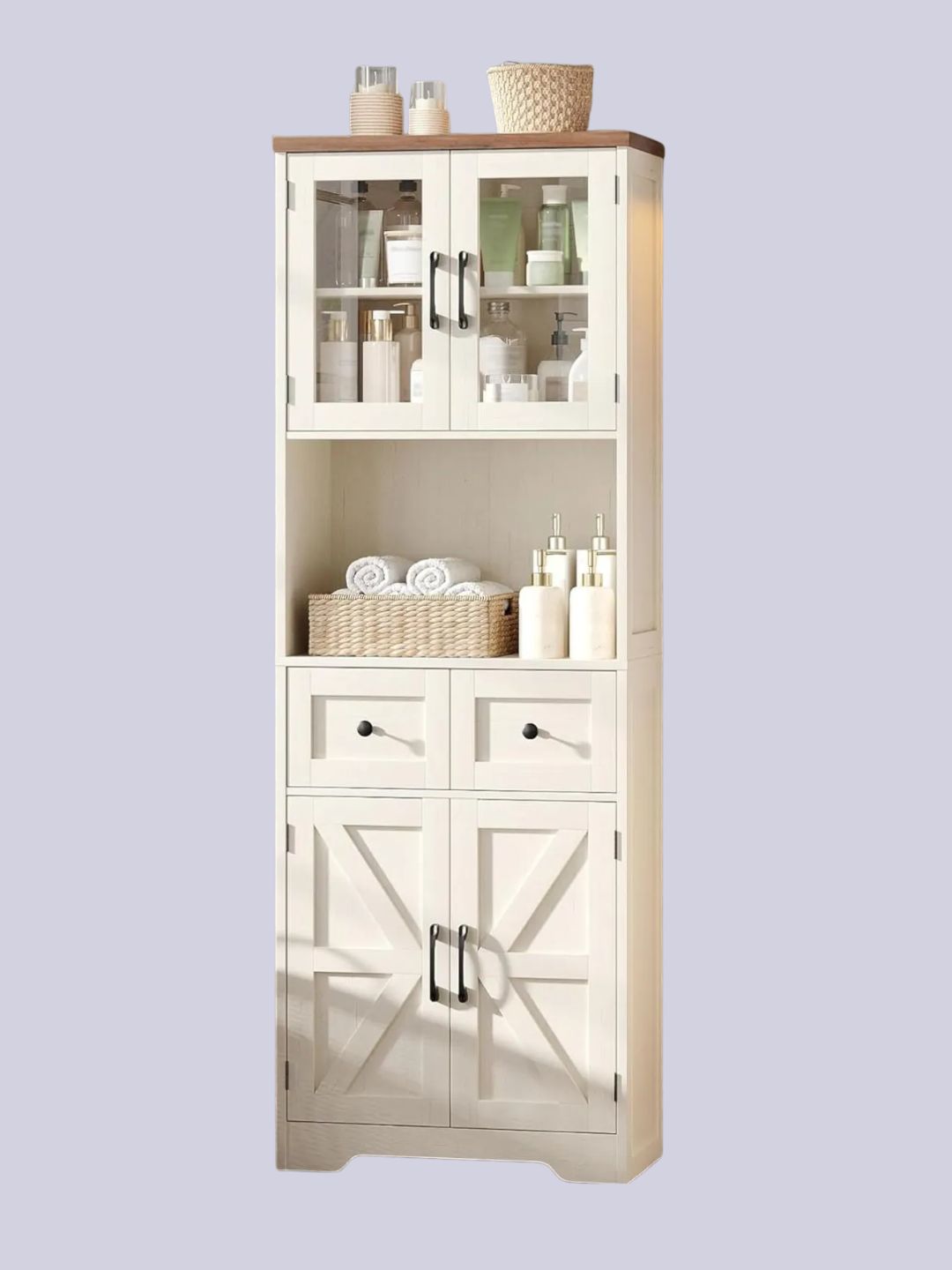 Etsy UK, 67" Tall Pantry With Glass Doors, Drawers &amp;amp; Shelves