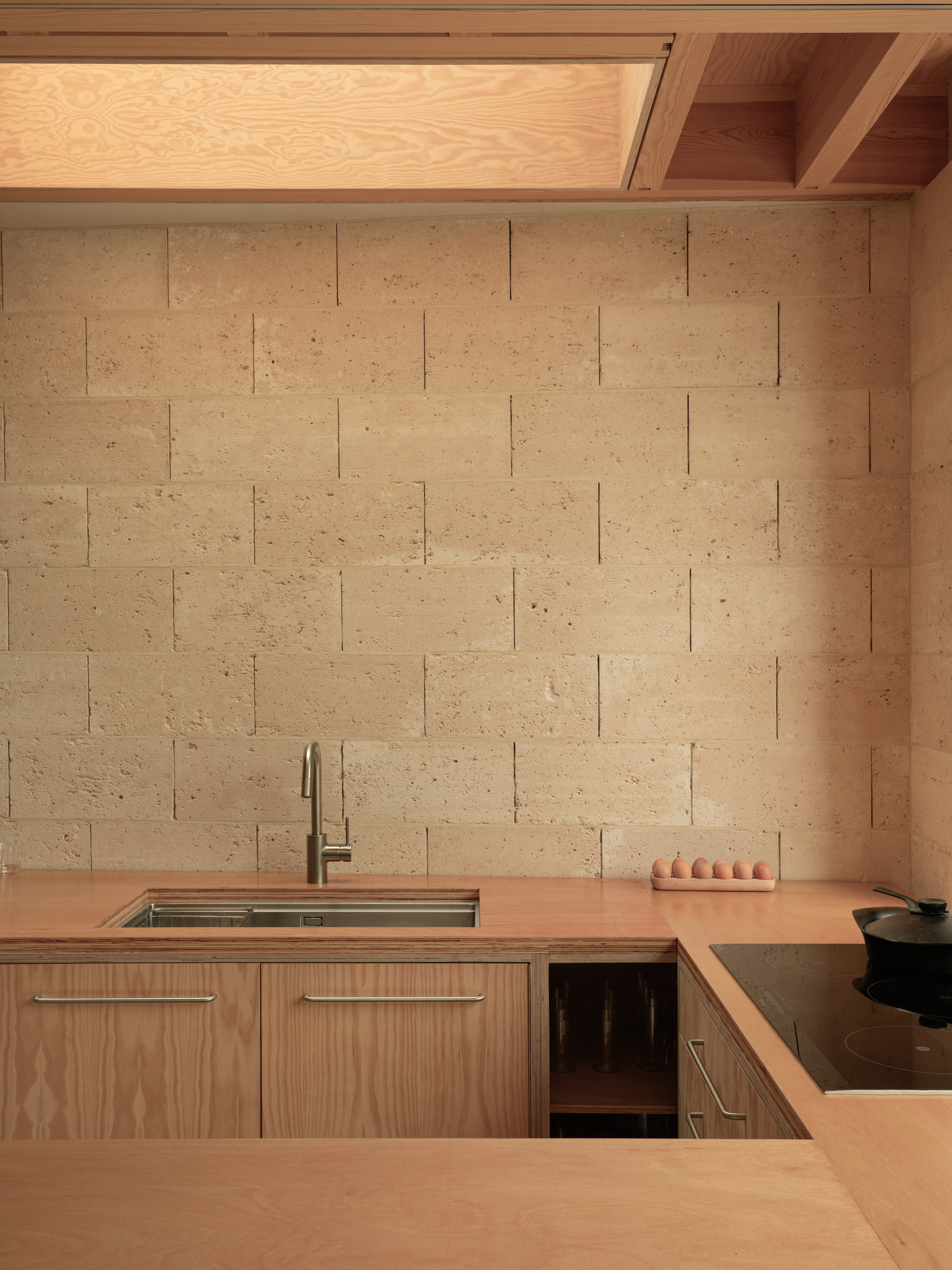 Detail of the limestone blockwork in the new kitchen