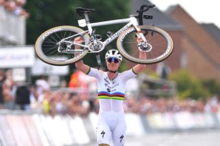ZOTTEGEM BELGIUM JUNE 23 EDITORS NOTE Alternate crop Lotte Kopecky of Belgium and Team SD WorxProtime celebrates at finish line as race winner during the 105th National Championships Belgium 2024 Womens Road Race a 123km one day race from Sint Lievens Houtem to Zottegem on June 23 2024 in Zottegem Belgium Photo by Luc ClaessenGetty Images