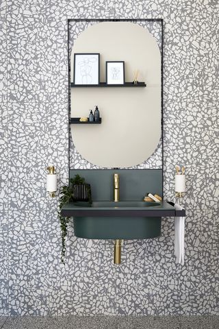 bathroom ideas with on mirror shelving