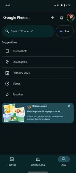 Google slightly reworked the "Ask" tab in its Photos app to give users AI-based suggestions for Gemini.