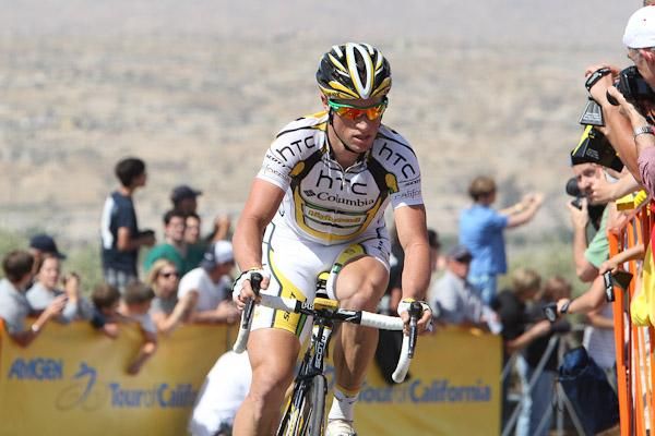 Mark Renshaw (HTC-Columbia) rises above the oil fields of Central California.