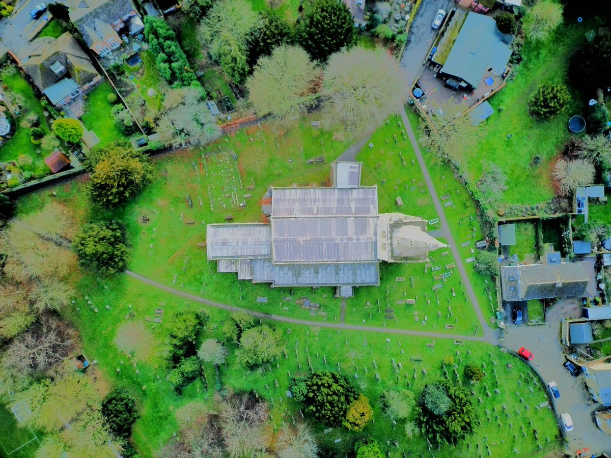 Drone shot of a large stone church