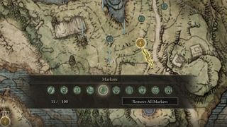 Elden Ring Shadow of the Erdtree map with marker menu