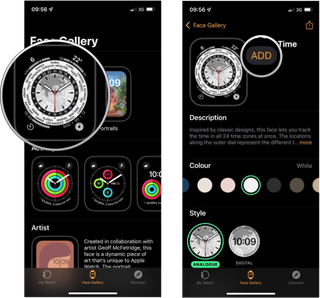 Add an Apple Watch face via iPhone: Tap a watch face, then tap Add