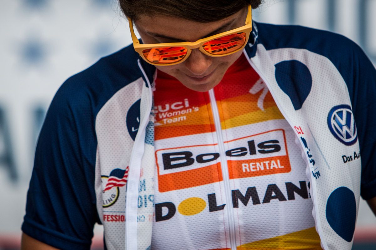 Evelyn Stevens (Boels-Dolmans) took home the QOM jersey today.