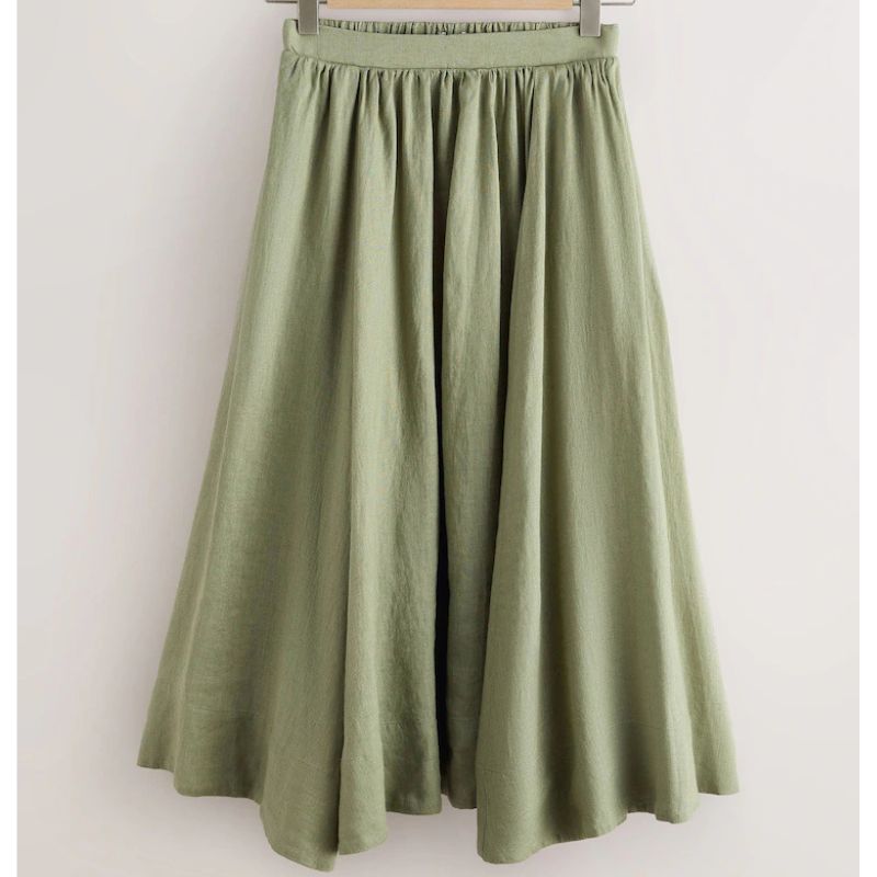 Next, Khaki Green N. Premium Linen Midi Skirt