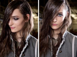 Pat McGrath gave eyes a smokey edge over at Diesel Black Gold, while Guido Palau engineered wavy hair into side