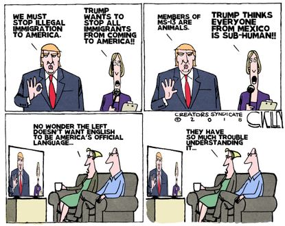 Political cartoon US Trump MS 13 immigration Democrats
