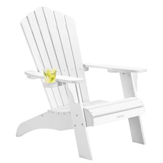 Cecarol Oversized Adirondack Chair Plastic, Outdoor Fire Pit Chair With Cup Holder, Adirondack Patio Chair Weather Resistant for Outside, Porch, Lawn, Garden- Ac01, White