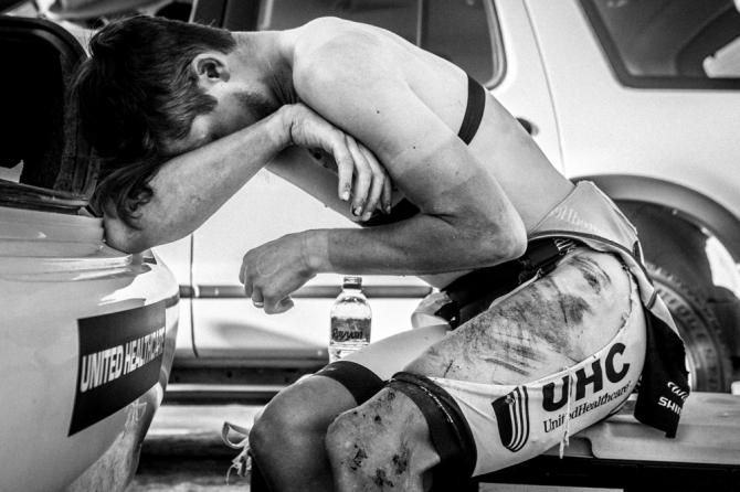 Kiel Reijnan (UnitedHealthcare) shows how difficult the racing can be in Qatar.