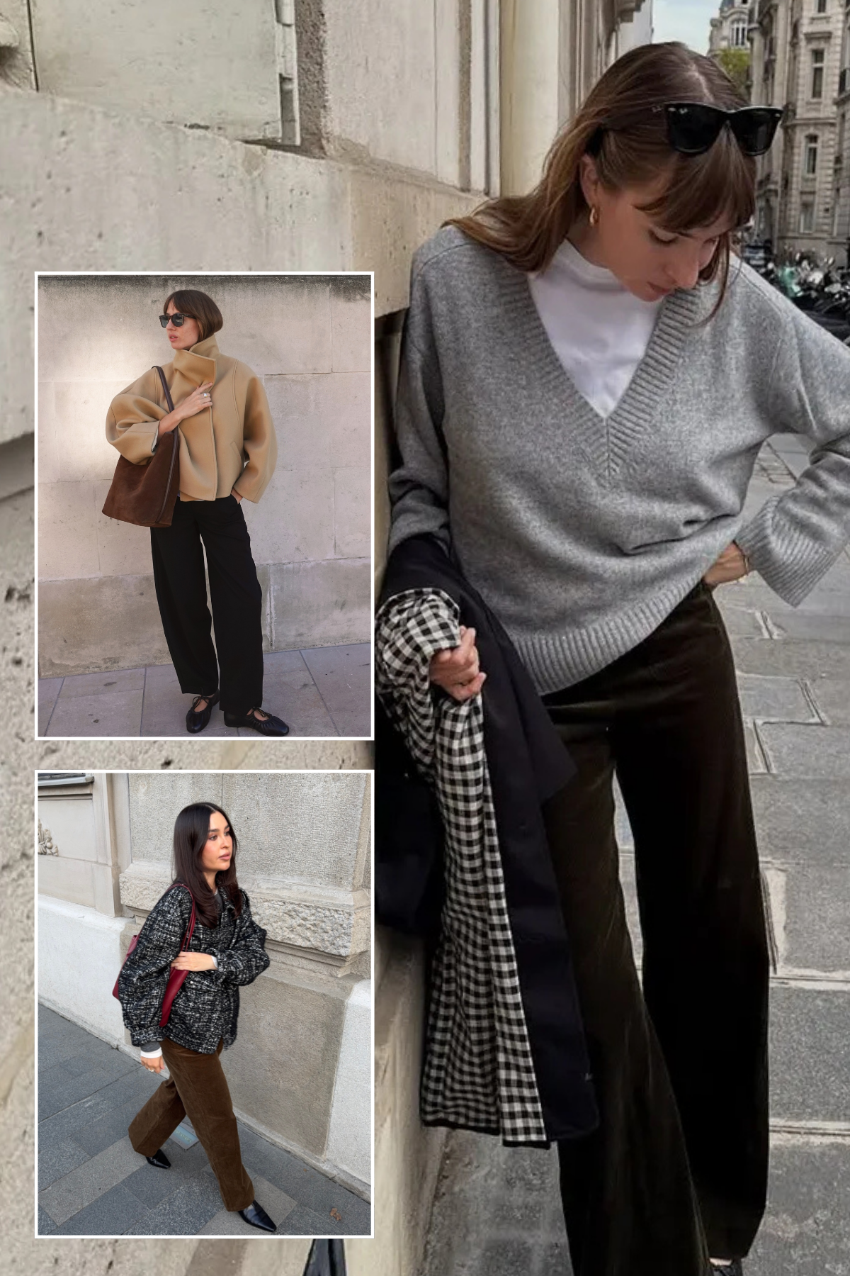 A collage of the flocked jeans trend, one of the biggest styles to make a comeback for winter.