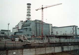 Chernobyl nuclear power plant's reactor 4 is covered by a shelter called the sarcophagus, shown here on Nov. 16, 2000.