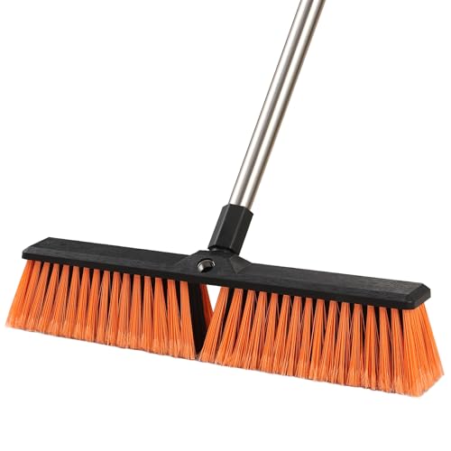 Mitclear 18in Garden Broom Outdoor Heavy Duty With Long Handle(64in), Hard Yard Sweeping Brush With Stiff Bristle, Patio Large Brooms Outside, Industrial Wide Brushes Set, Strong Deck Cleaning Tool