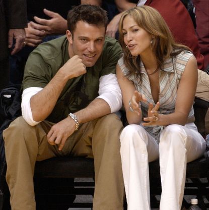 los angeles, ca may 11 file photo actor ben affleck l and his fiance actresssinger jennifer lopez attend the los angeles lakers v san antonio spurs playoff game at the staples center may 11, 2003 in los angeles, california lopez and affleck postponed their wedding, which was scheduled for this weekend, and has now reportedly spit up, possibly temporarily photo by vince buccigetty images