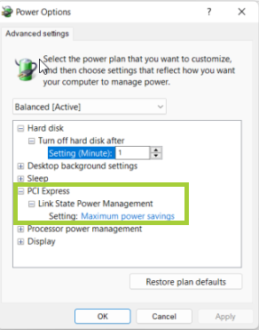 Intel screengrab on changing windows power states for Arc