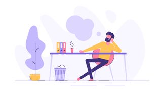 An illustration of a man sitting at his desk thinking