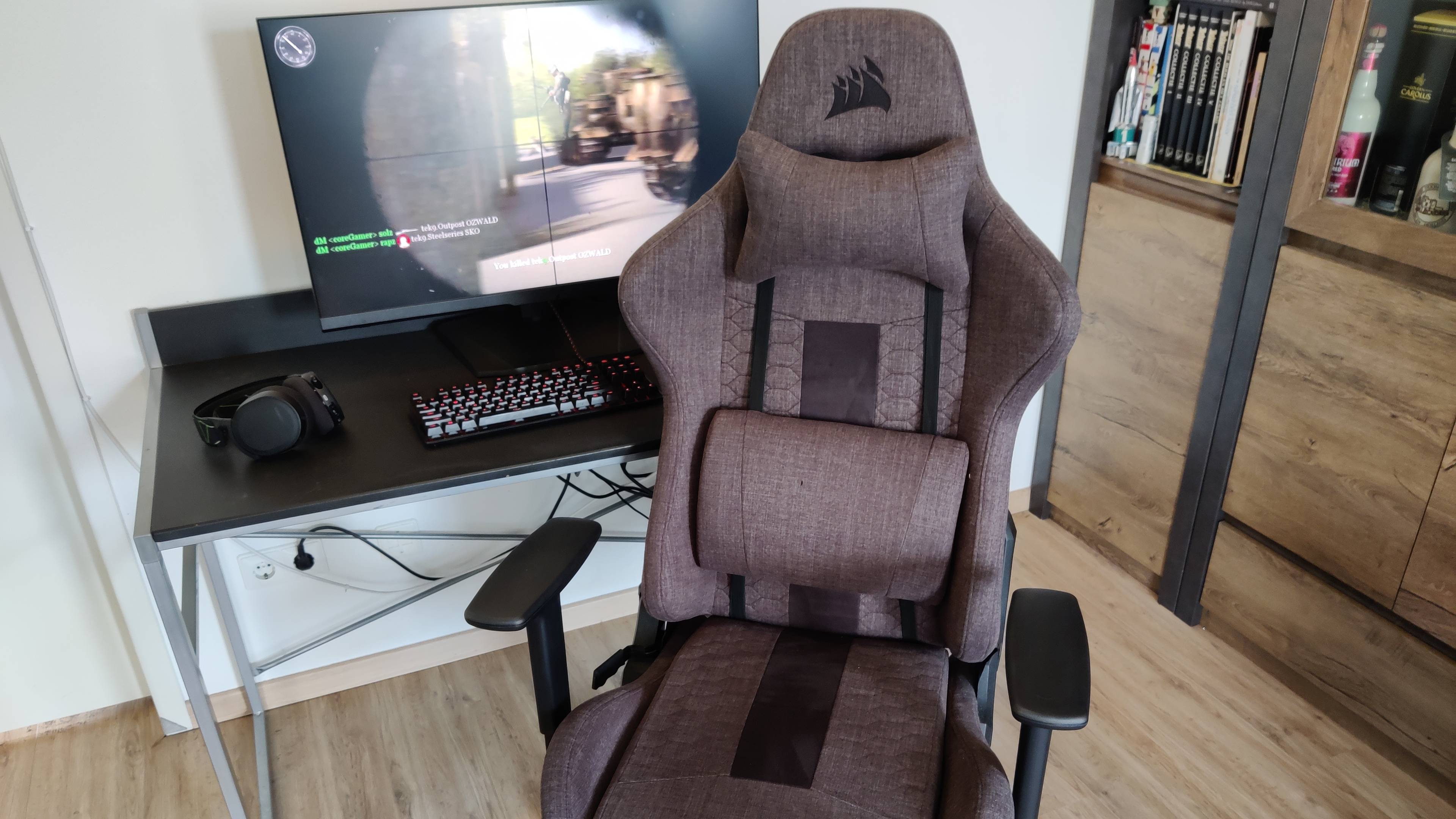 The Corsair TC100 Relaxed gaming chair in an office setup