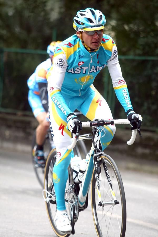 An Astana rider makes his way on stage two of Tirreno-Adriatico