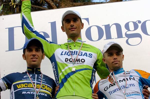 Giro della Toscana podium (l-r): Marco Marcato (Vacansoleil), Daniele Bennati (Liquigas - Doimo), Caleb Fairly (Garmin - Transitions)