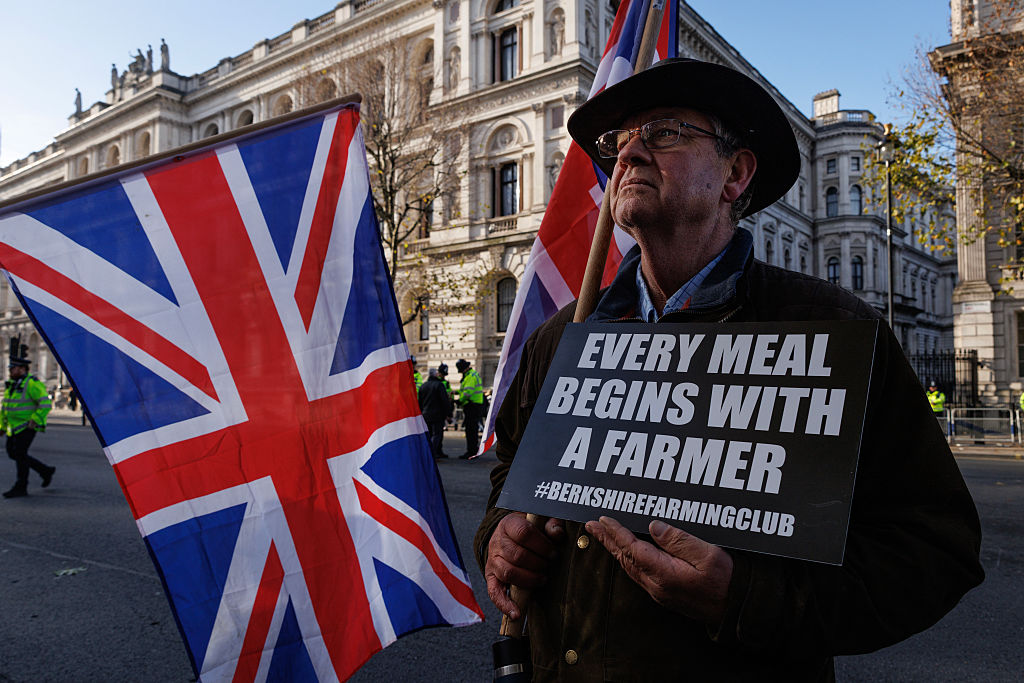 Farmers stage a Budget Day protest in Whitehall, on November 26, 2025 in London, England. The protest was against reforms to agricultural property relief on inheritance tax.