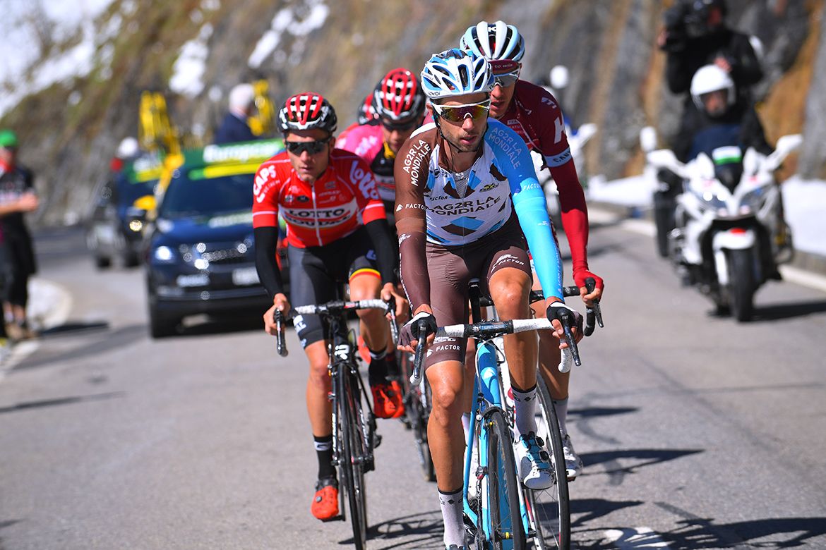 Mickael Cherel on the front of the breakaway group