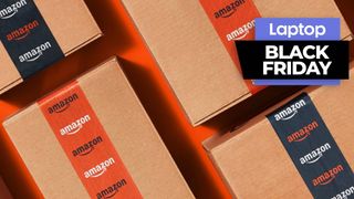 Amazon Black Friday boxes against an orange background