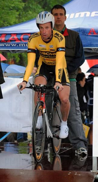 Stefan Schumacher (Miche - Guerciotti) in the start house for a wet opening stage time trial.