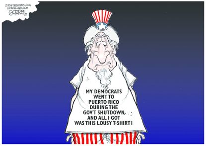 Political cartoons U.S. Uncle Sam democrats Puerto Rico government shutdown