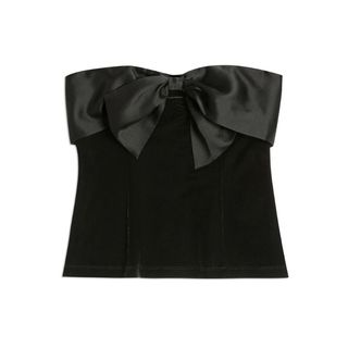 A cutout of a black Albaray Satin Bow Top on a white background