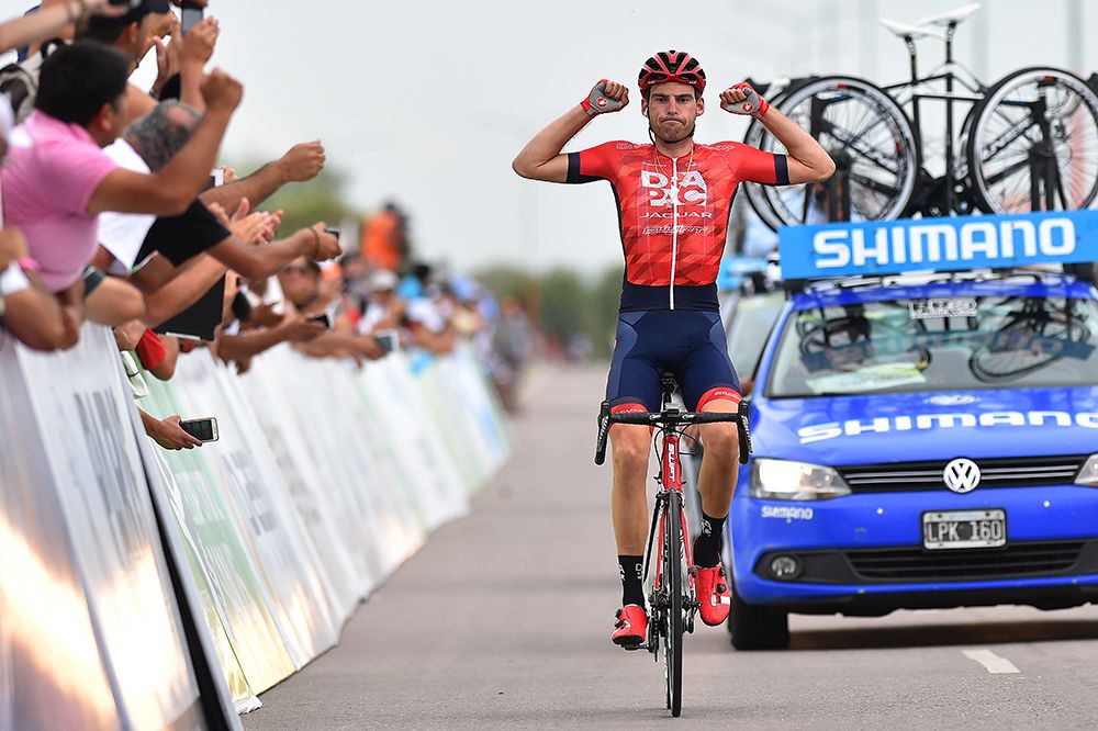 Peter Koning (Drapac) celebrates his Tour de San Luis stage win