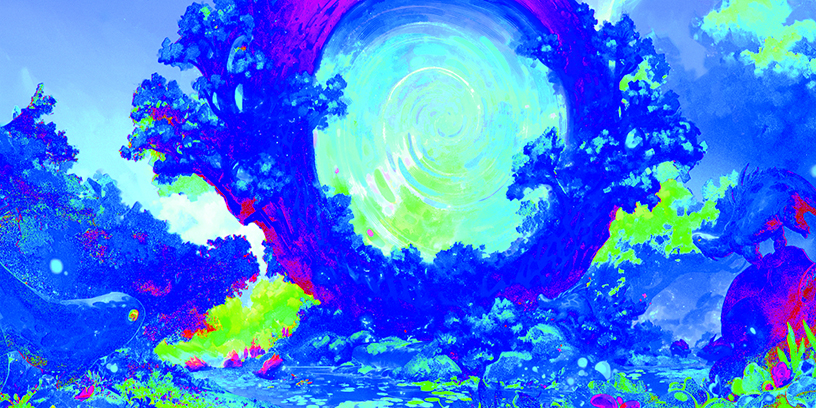 Image of a fantasy forest digital art scene with a magic portal