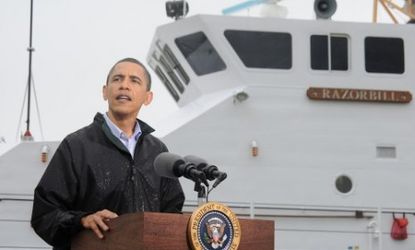 Obama speaks after surveying damage caused by the oil spill in the Gulf of Mexico.