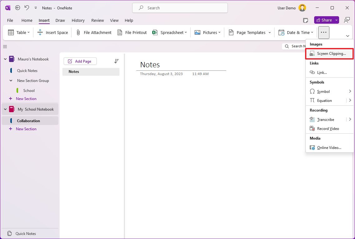 Обрезка экрана OneNote