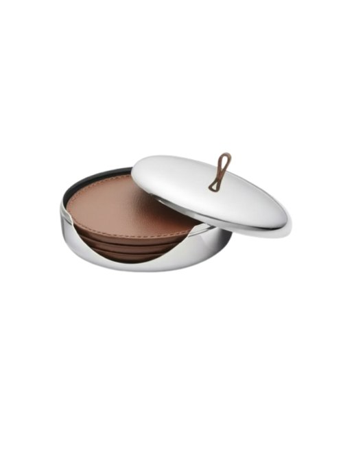 Sky Leather and Stainless Steel Coasters Set of Four