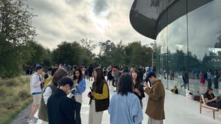 Crowd outside steve jobs theater ahead of September 9 2024 apple event