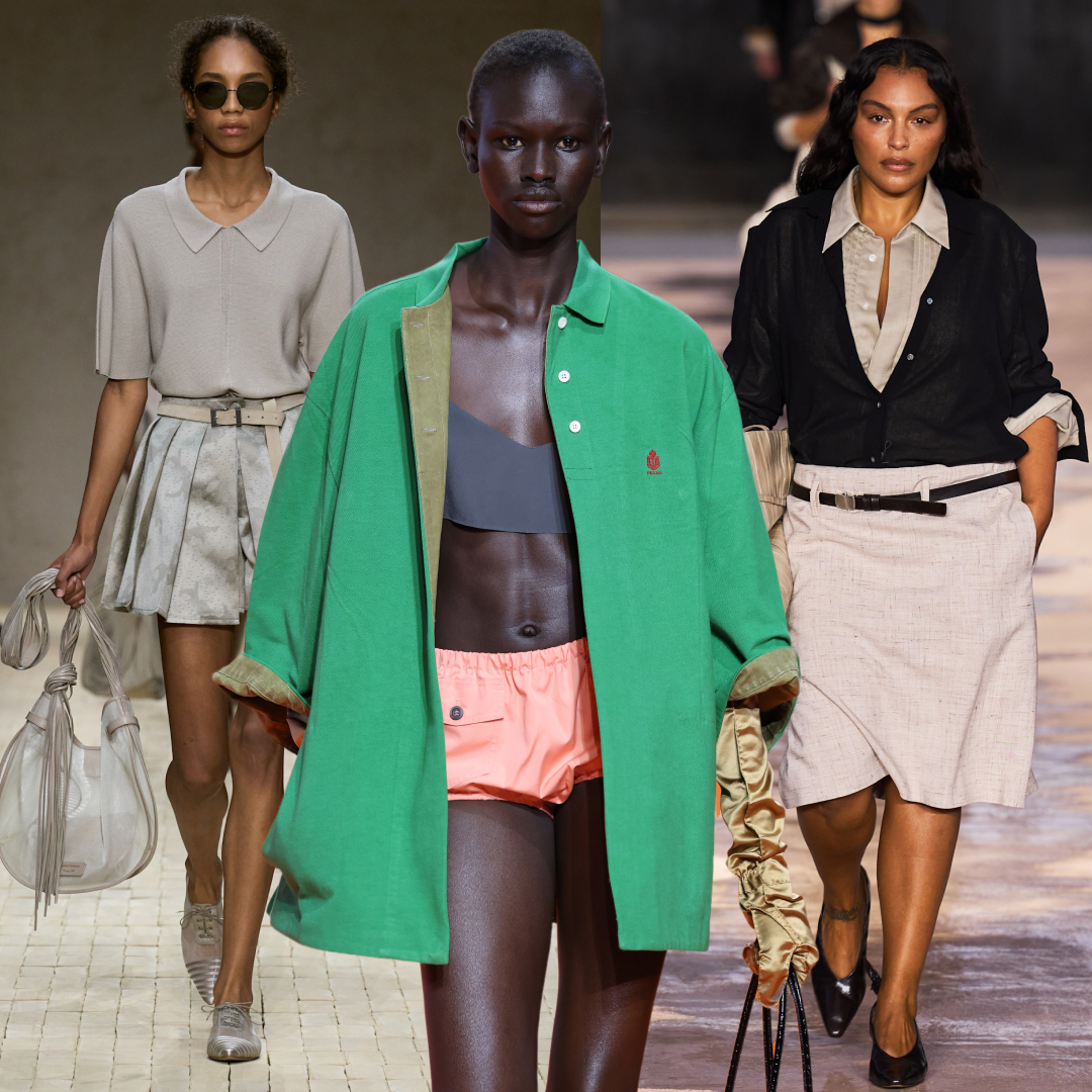 models at Emporio Armani, Prada, and BOSS wearing preppy clothes