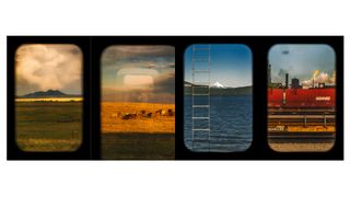 Four photographs taken from train windows during a 10,000-mile journey across the US by photographer Katie Edwards