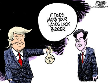 Political cartoon U.S. Donald Trump campaign money