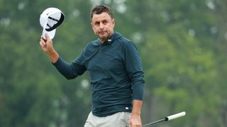 Richard Bland salutes the fans on the 18th in the final round of the 2024 Senior PGA Championship