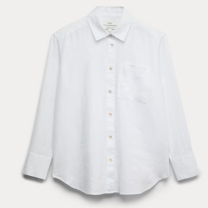 M&amp;amp;S, white linen button up shirt