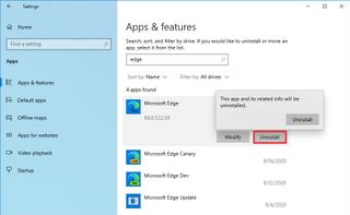 Microsoft Edge uninstall via Settings