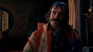 Daniel Day-Lewis wrapped in an American flag in Gangs of New York