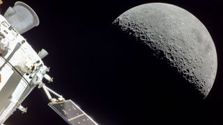 NASA's Artemis 1 Orion capsule snapped this photo of itself and the moon during its historic mission in late 2022.