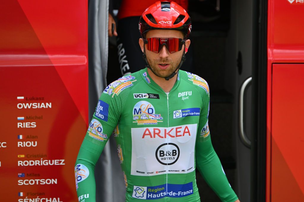 MAZINGARBE FRANCE MAY 17 Amaury Capiot of Belgium and Team Arkea BB Hotels Green Points Jersey prior to the 68th 4 Jours de Dunkerque Grand Prix des Hauts de France 2024 Stage 4 a 1668km stage from Mazingarbe to PontMarcq on May 17 2024 in Mazingarbe France Photo by Luc ClaessenGetty Images