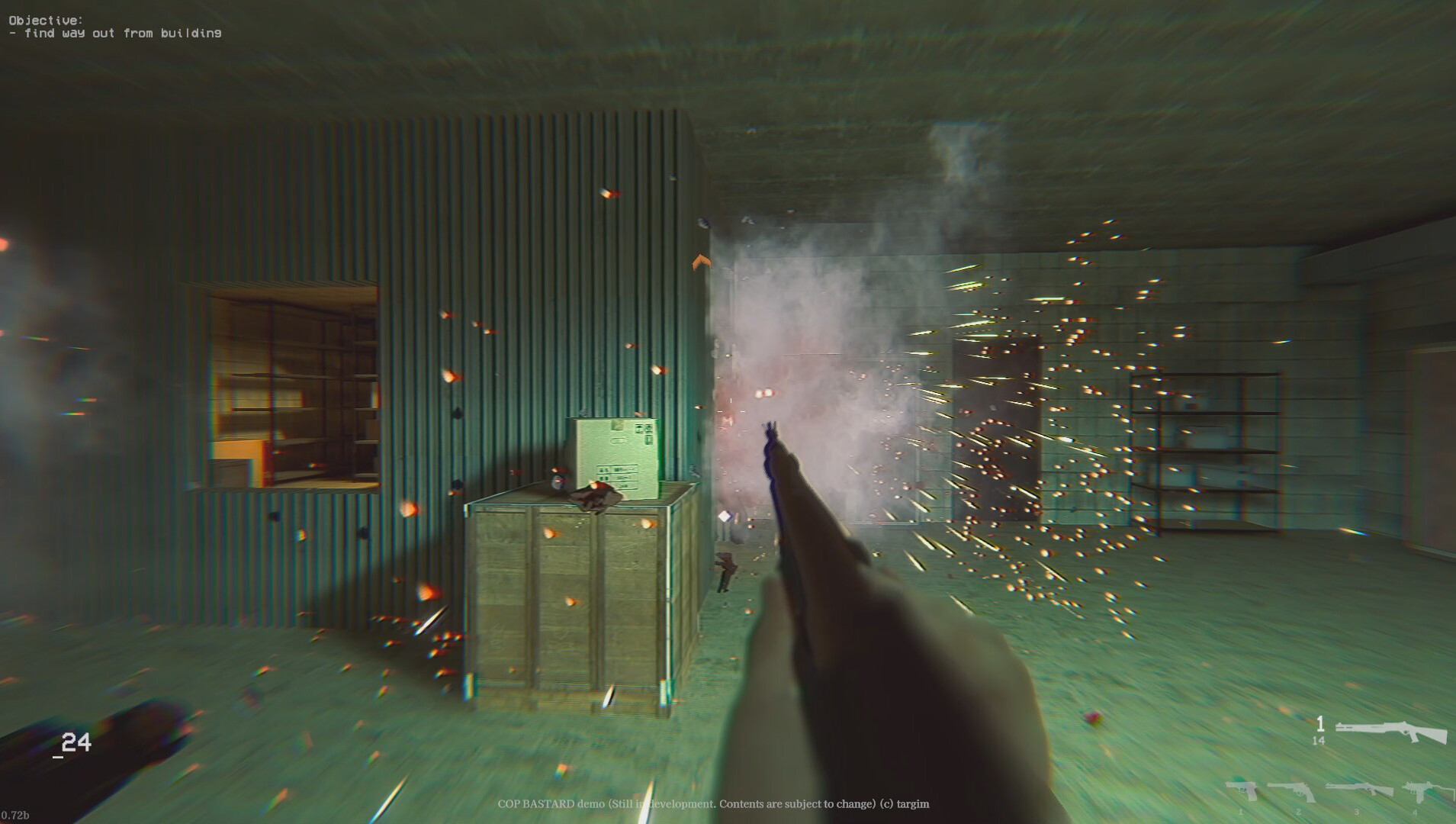 Firing a shotgun in COP BASTARD.
