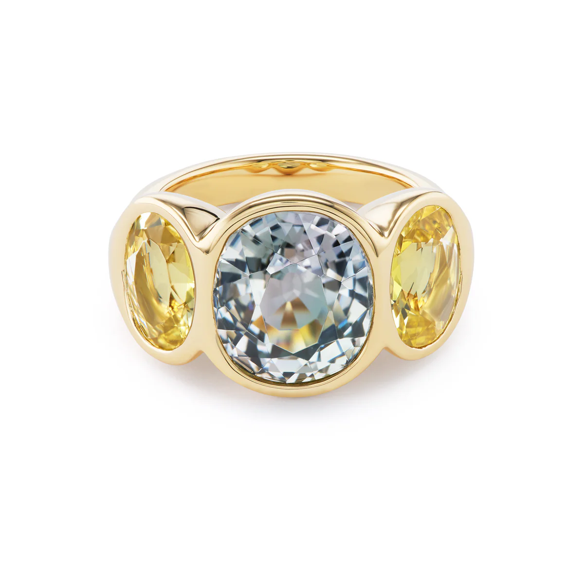 Brent Neale, One-Of-A-Kind Bns Ring With Cushion Tourmaline and Oval Yellow Beryl Sides