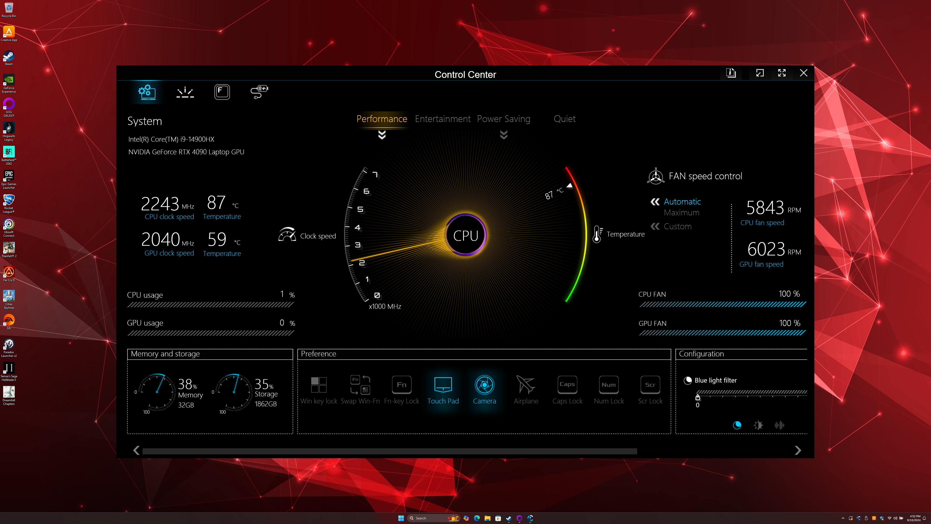 Origin EON17-X v2 Control Center software